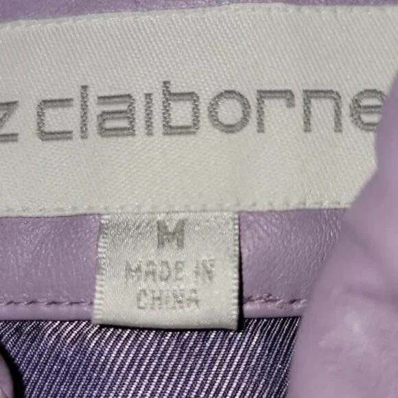 NEVER WORN - VINTAGE LIZ CLAIBORNE LAVENDER LEATHER JACKET - SIZE MEDIUM - Picture 2 of 11